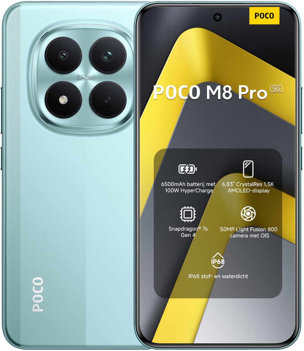 Xiaomi POCO M8 Pro 5G - 12 GB RAM - 512 GB - Groen - Enorme 6500mAh (typ) batterij - 6,83" CrystalRes 1,5K AMOLED display - Snapdragon® 7s Gen 4