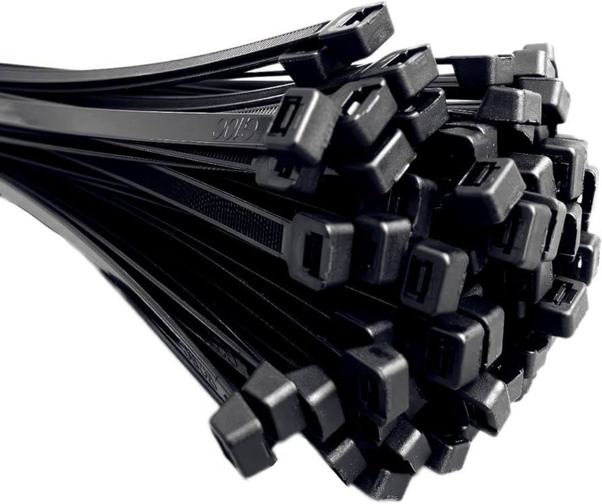 Kabelbinders zwart UV‑bestendig 7,6 x 540 mm — 100 stuks, zware nylon tie wraps - kabelbinders 7,6x540, zware kabelbinders 540 mm, zwarte UV bestendige tie wraps, nylon kabelbinder 100 stuks, kabelbinders buitengebruik