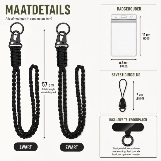 Cordon paracorde Heavy Duty – Lanière porte-clés – Cordon téléphonique universel/chaîne téléphonique – Lanière – Support pour carte/clés – Lanière de téléphone/mobile – Lanière – Collier porte-carte d'identité