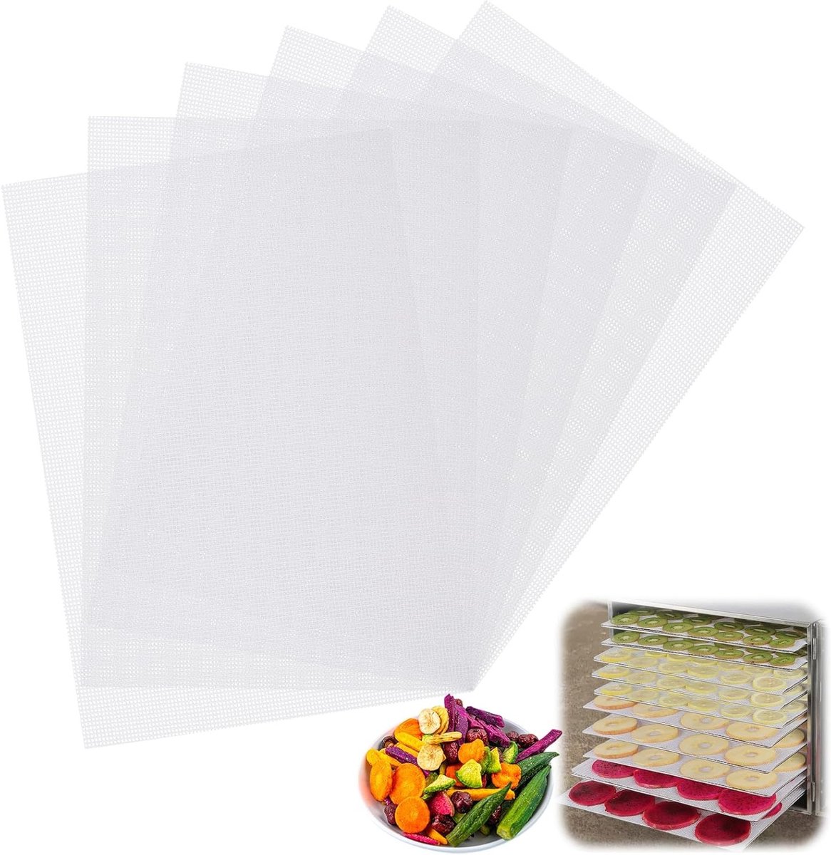 Herbruikbare Droogvellen voor Voedsel, 10 Stuks, 38.5×28.5 cm, BPA-vrij Silicone, Ideaal voor Fruit- en Groentedrogers, Perfect voor Rechthoekige en Ronde Machines