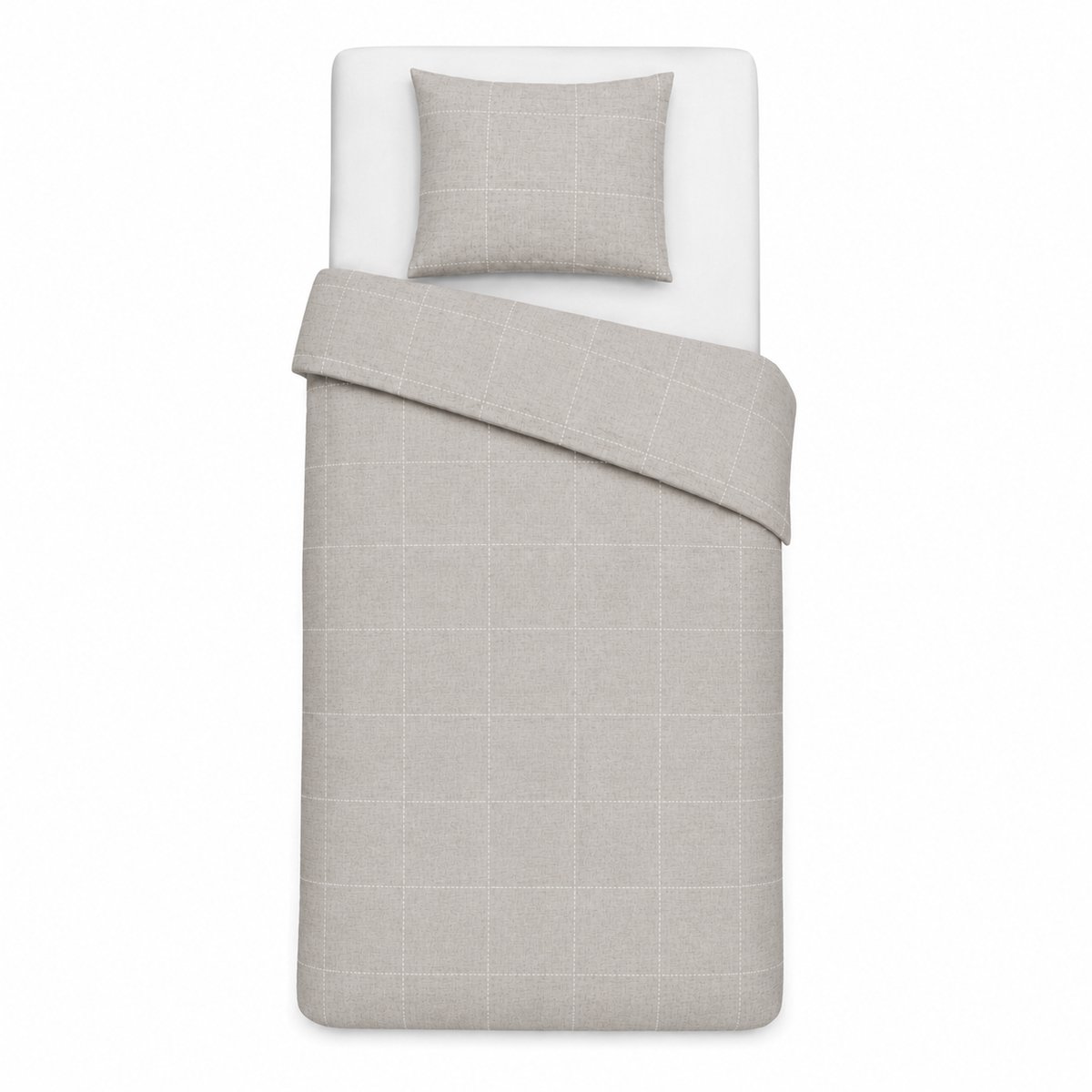 Mistral Home - Dekbedovertrek - 140x200 cm - 1 Persoons – Grijze Ruit – 100% Katoen – Inclusief Kussensloop 60x70 cm – Zacht Ademend Dekbedovertrek – Modern Geruit Beddengoed – Grijs Wit