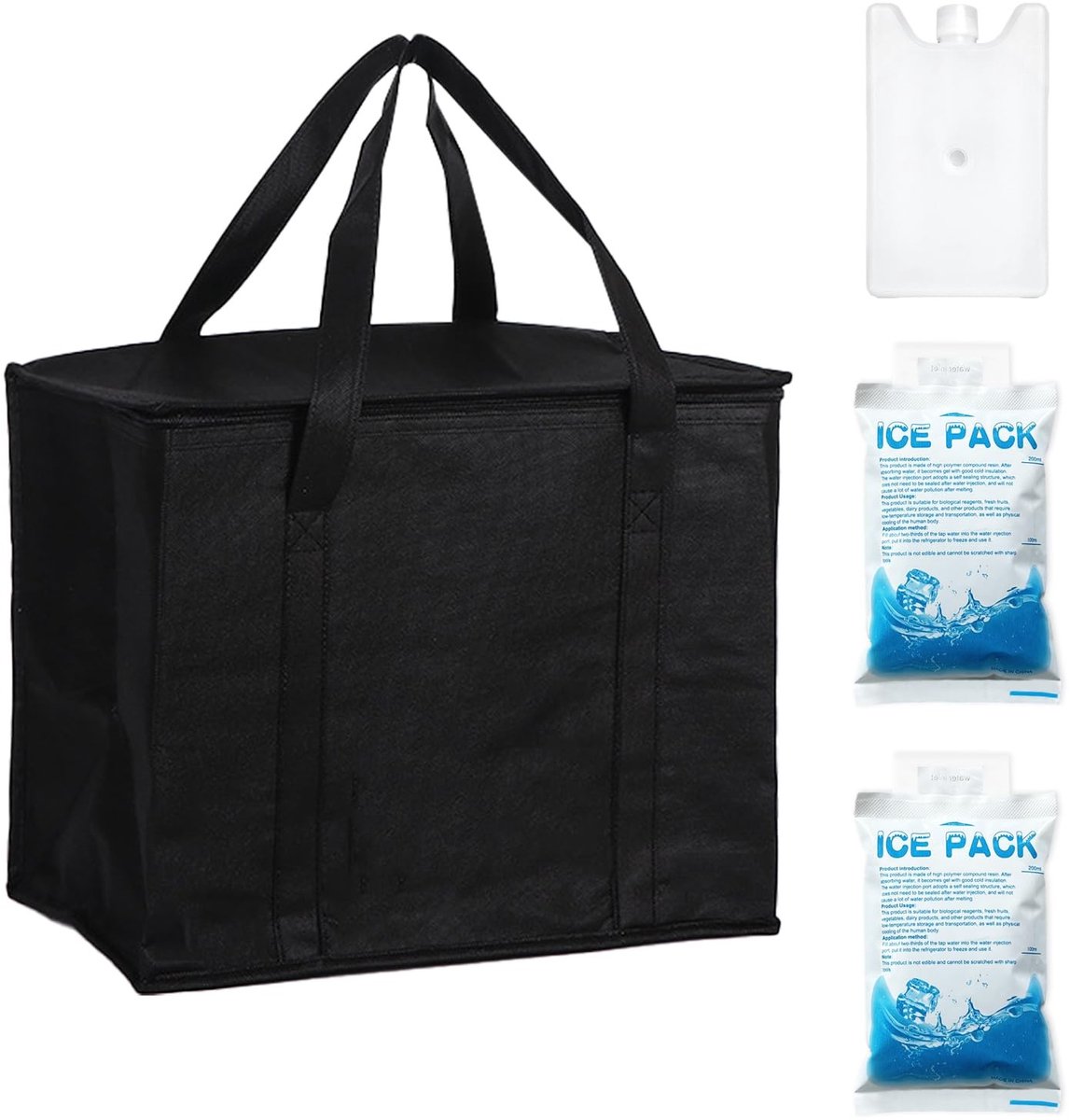 Dailygoods - Grote koeltas 35L - Opvouwbare thermische voedselbezorgtas - Inclusief 2 ijspakketten - Ideaal voor picknick en lunchtas - Herbruikbare b