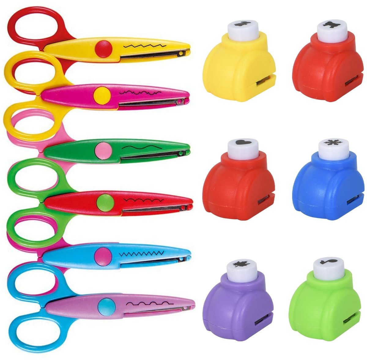 Dailygoods - Knutselschaar voor kinderen - Set van 6 stuks - Gekarteld en perforator - Multi - Creatief knutselen - Geschikt voor hobby's - Kindvriend