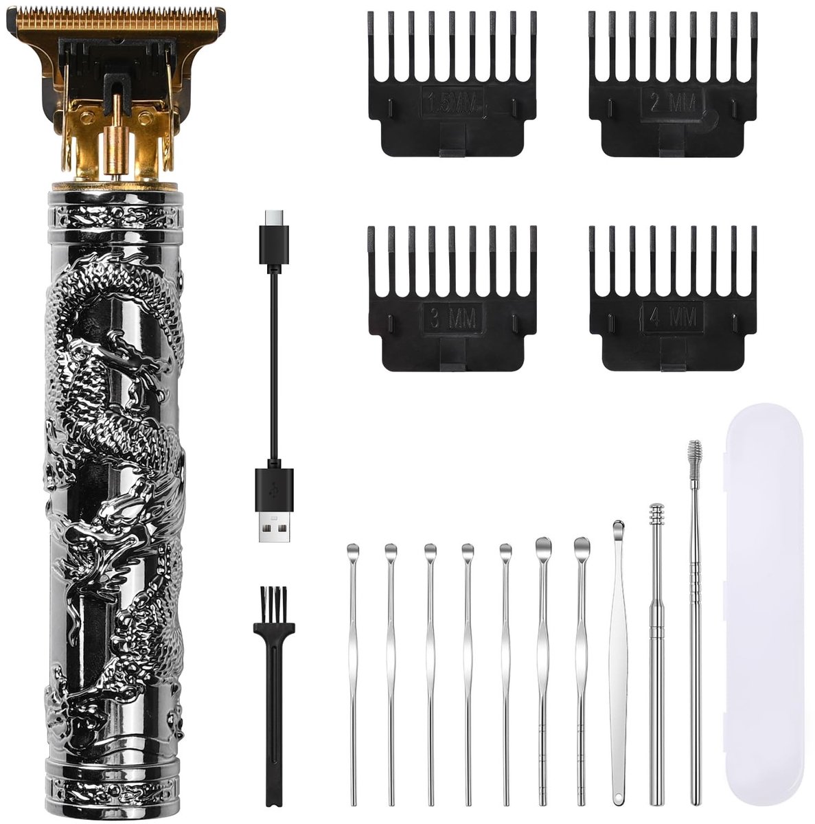 Dailygoods - Tondeuse - Professionele Draadloze Tondeuse - Compact en Licht - Haartrimmer met Oorplukkers - Ideaal voor Thuisgebruik - Zilver