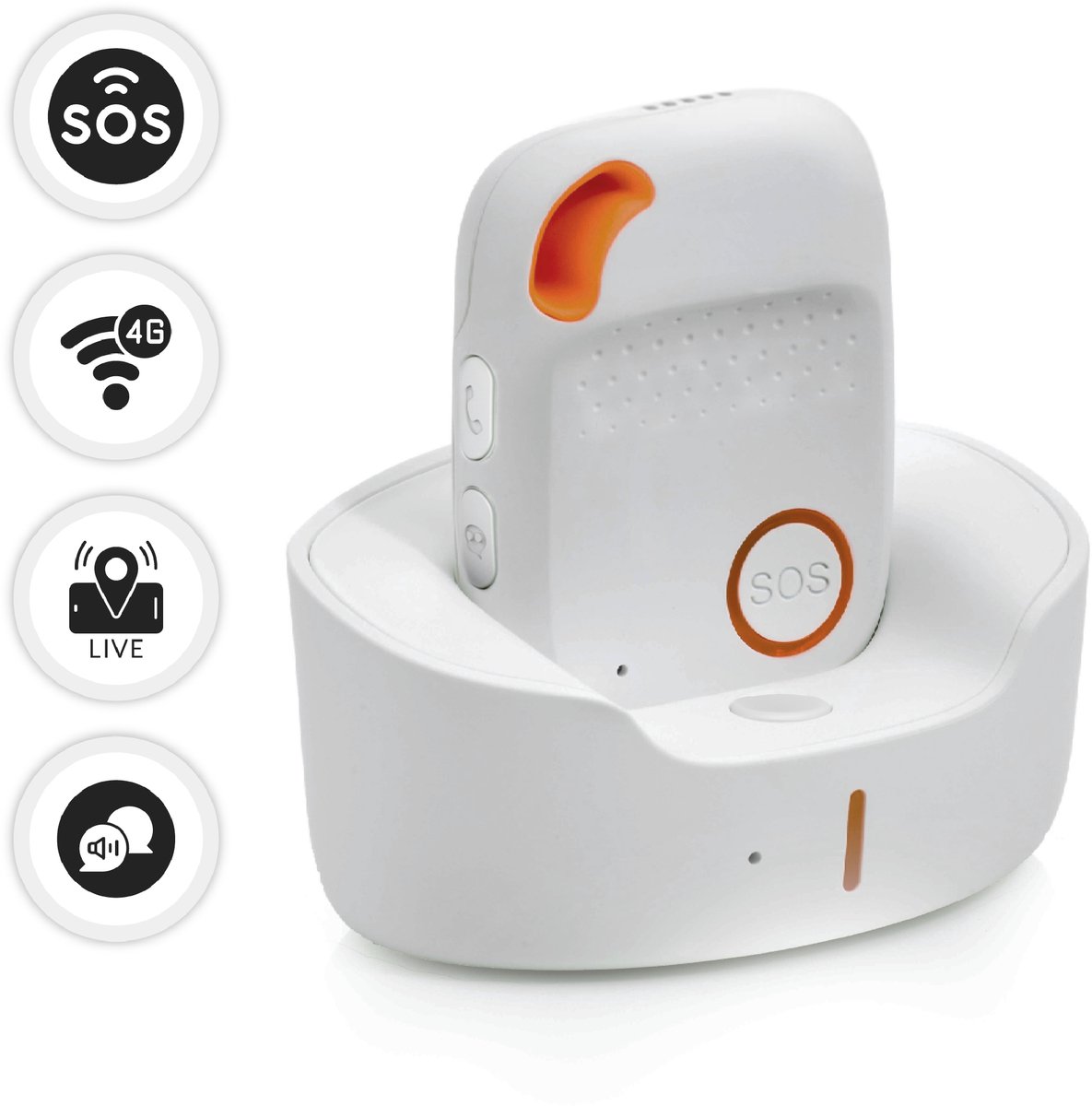 mijnSOS® Alarmknop voor Ouderen - Persoonlijk Alarm Senioren - SOS Noodknop - GPS Tracker 4G - Personenalarmering met Valdetectie - Paniekknop Zonder Abonnement - Sleutelhanger - Wit
