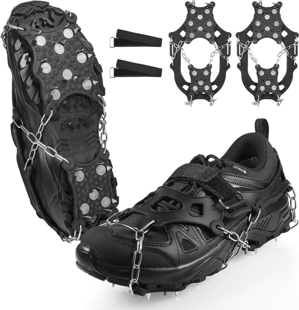 Non-slip Crampons voor Schoenen, 26 Stalen Ijspikes voor Winterse Activiteiten, Wandelen, Vissen en Bergbeklimmen (XL)