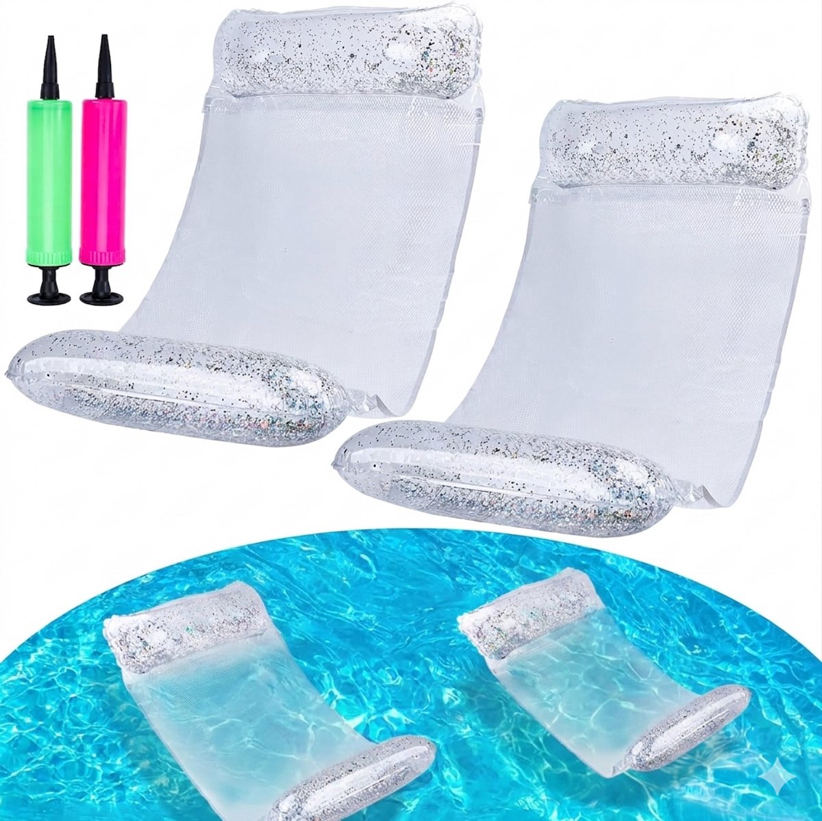 Waterhangmat - 2 stucks - waterhangmat volwassenen - luchtbed zwembad volwassenen - opblaasbaar zwembad - Waterstoel - Waterspeelgoed - wit - van Imperatoris