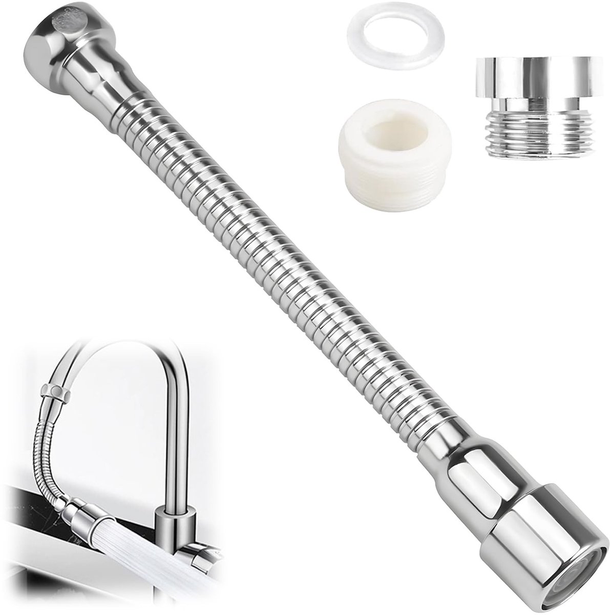 Stainless Steel Tap Hose - Verlengslang voor Kranen tot 20 cm – Geschikt voor Keuken en Badkamer