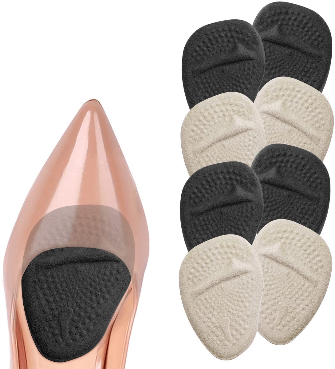 Vlemico - Kussentjes voor Hoge Hakken - Voorkom Pijn - Gel-inlegzolen - Grijs/Zwart - Comfortabel en Herbruikbaar - Geschikt voor Vrouwen - 4 Paar