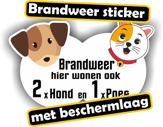 Autocollant Pompiers, chiens et chats présents ici