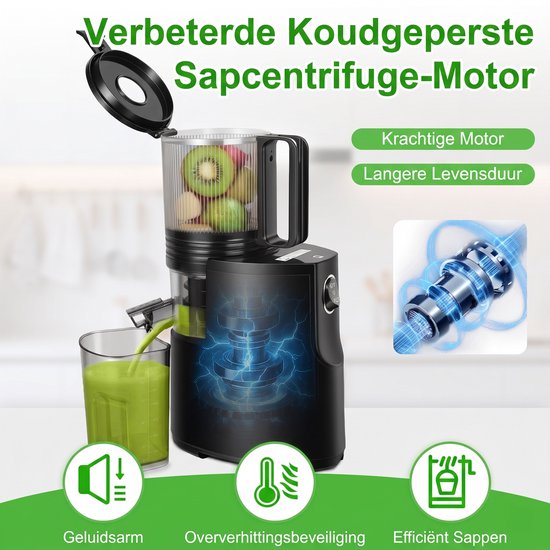 Ericbee - Premium - Slow Juicer - 23 x 14,5 x 43 cm - Koudpers & 130 mm Vulopening - Zwart van Merkloos — afbeelding 5