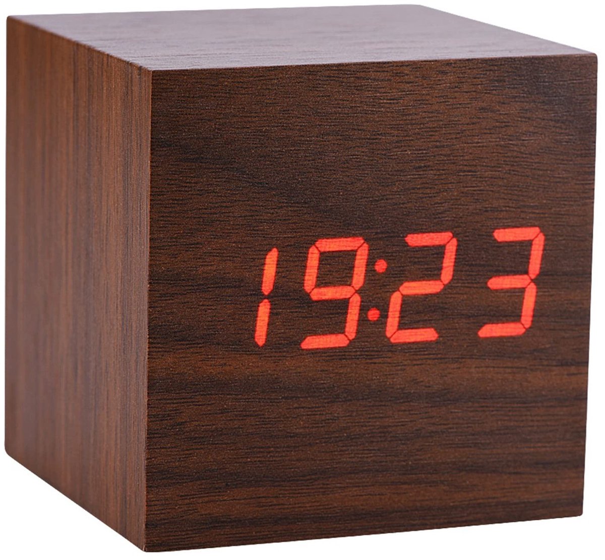 Allecto - Houten Digitale Wekker - LED-verlichting - Spraakbesturing - Bruin hout - Drie alarmen - Compact formaat - Geschikt voor kantoor en slaap...