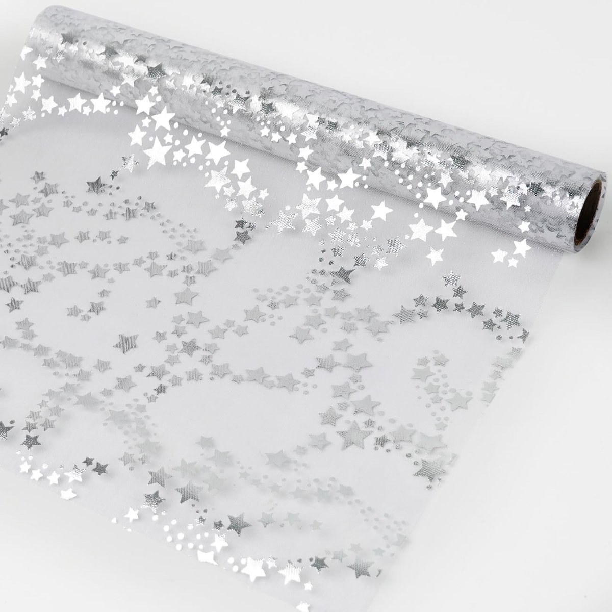 Vlemico - Tafelloper met sterren - Organza tafelband - Perfect voor feestelijke gelegenheden - Zilver - Decoratie voor Kerstmis - Geschikt voor ver...
