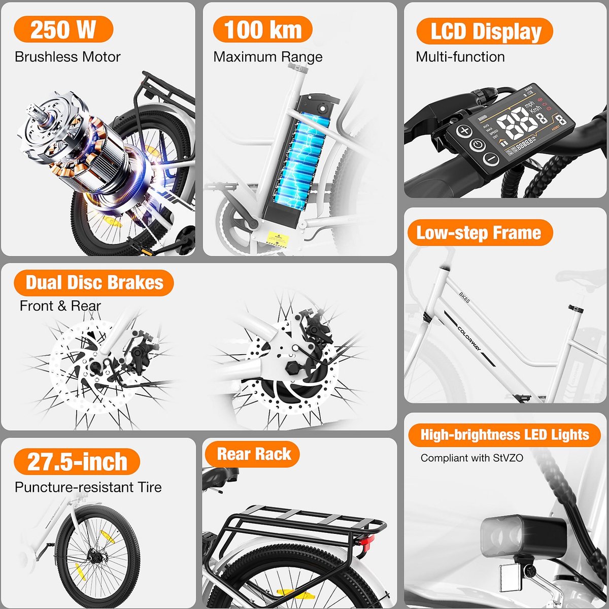 Elektrische Fiets Colorway BK8SL - Trendy 27.5 Inch City Commuter EBike met Afneembare 36V 12Ah Lithium Batterij - Mountain E-Bike met 250W Motor - Damesfiets - IP54 Waterdicht – foto 8