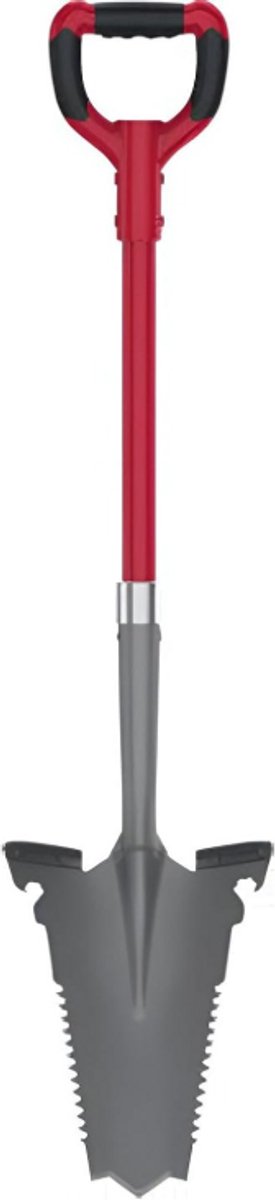 EASYmaxx spadezaag met wortelzaag | Spade- en wortelzaag grijs-rood – krachtbesparend en ergonomisch gevormd | Spadezaag 114 cm inclusief opstaprand voor de voeten | Tuiniererspade met V-vormig blad