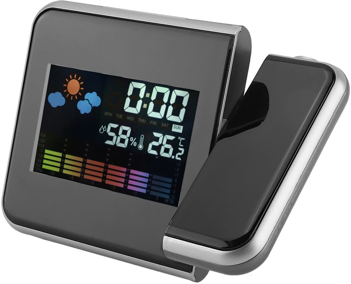 Dailygoods - LED-weerprojector - Plafondwekker - USB-oplader - Zwart - Digitale Projectiewekker - Geschikt voor Thuis - Slaapkamer