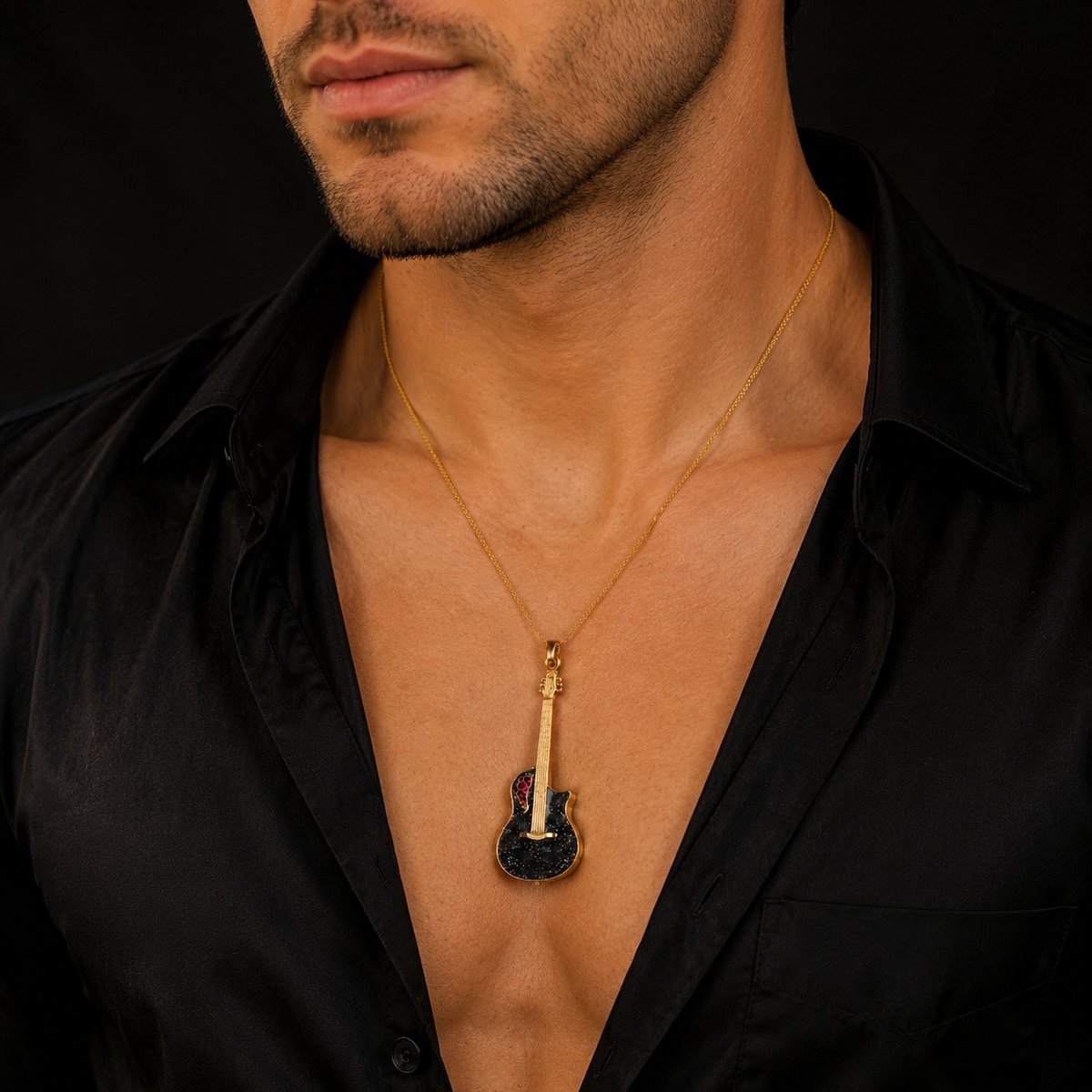 Music Gifts - Halsketting Ovation Roundback gitaar, zwart - Luxe uitstraling - Unisex