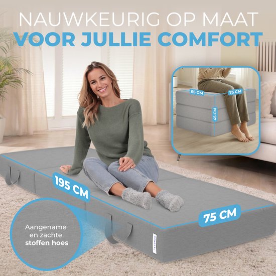 ELONEO Opvouwbaar Matras - 3-Delig Vouwmatras, Extra Dik 15 cm Schuim, Wasbaar en Draagbaar Logeermatras voor Volwassenen, Eenpersoonsbed (Grijs, 75 x 195 x 15 cm) van ELONEO — afbeelding 5