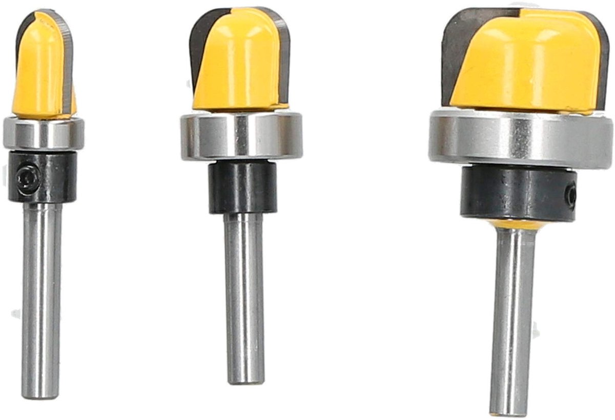 Allecto - Router Bitset Ronde Neusfrees - 3-delige Frees Set - Hoogwaardige Houtbewerking - 6 mm Staaf - Dubbel Geslepen - Geschikt voor Profession...