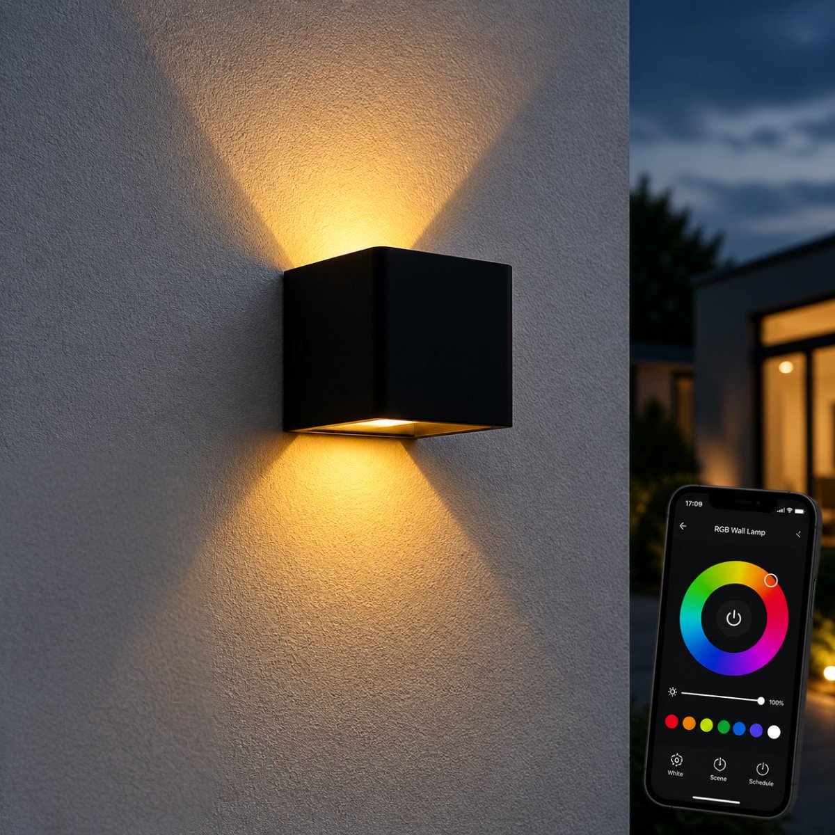 Smart RGB Buiten Wandlamp met App – LED Gevelverlichting Buiten – Waterdicht IP65 – Wandlamp Buiten Netstroom