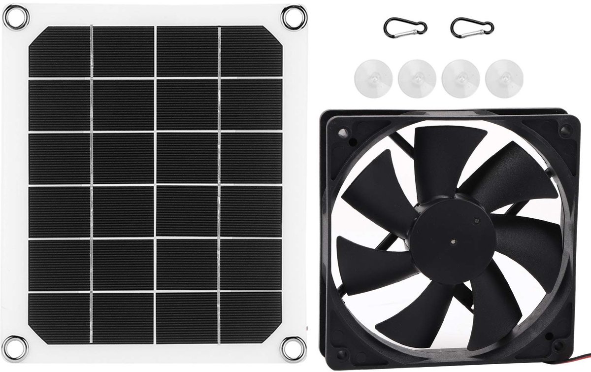 Dailygoods - Afvoerventilator op zonne-energie - Draagbare ventilator - IP65 waterdicht - Geschikt voor buiten - USB-ventilator - Voor kippenhuis en b