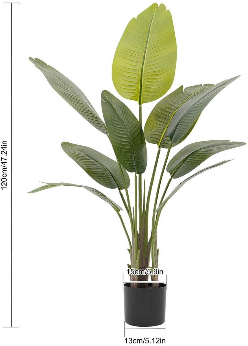 JOYNEXTBUY Kunstplant - Set 2 stuks - 120cm hoog - Met Voetstuk - Kunst Bananenplant - Realistisch en Onderhoudsvrij - Groen