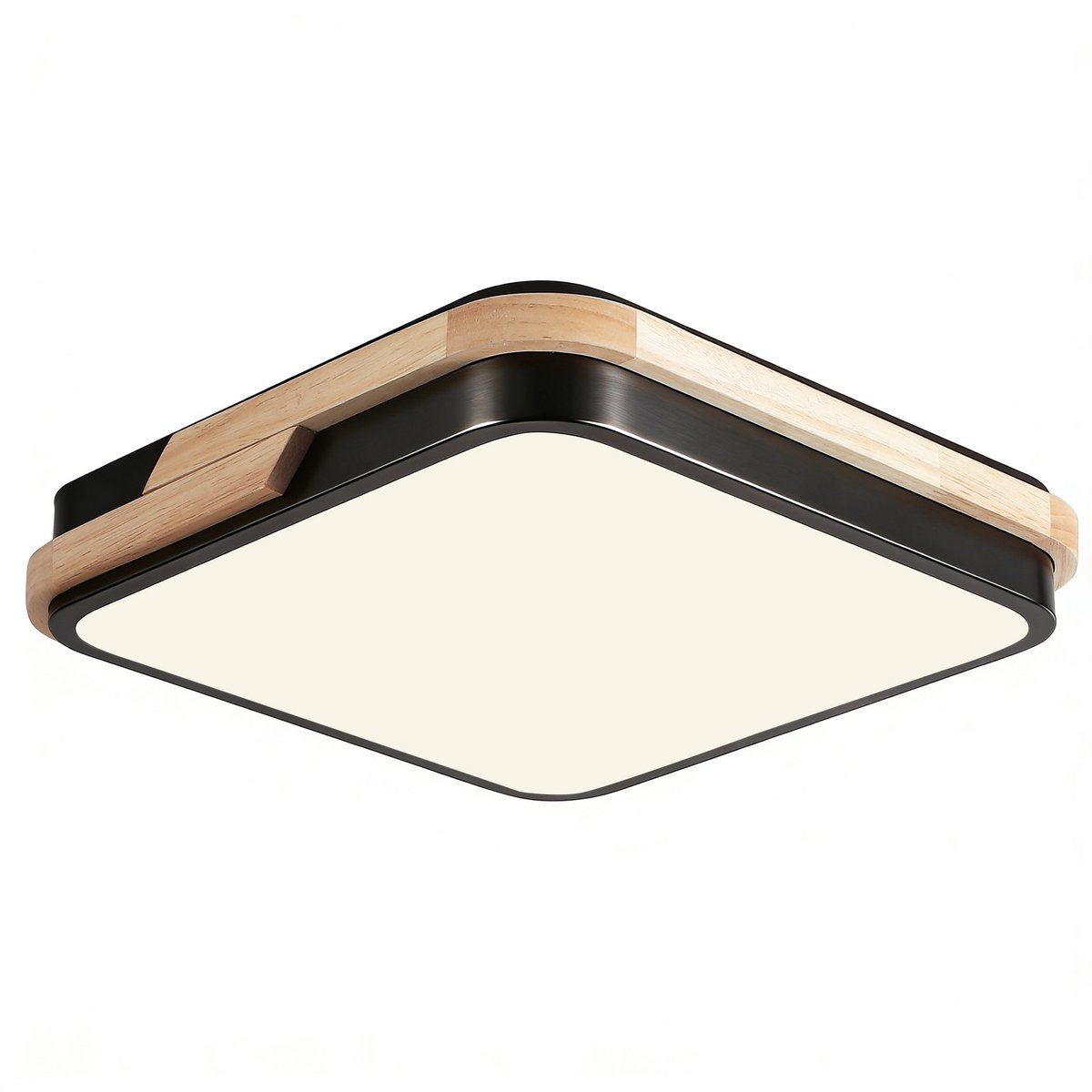 Lemlit Houten LED Plafondlamp 30 x 30 cm - Vierkante Plafondverlichting met Houten Frame - 25W 2500 lm 3000K Warm Wit - voor Woonkamer Slaapkamer Keuken en Hal - Zwart Naturel