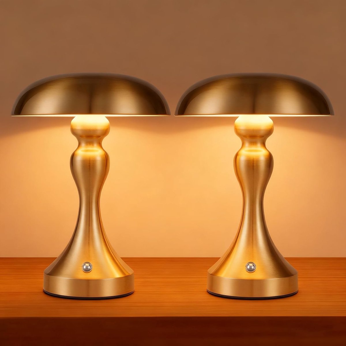 Glitzerlife - Tafellamp Draadloos Oplaadbaar - 2 stuks LED Tafellamp - Touch Dimbaar Bedlampje Vintage Retro - 3 Lichtkleuren 3000-6500K - IJzer Design - Ø22 cm - Goud Brons