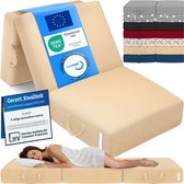 ELONEO Opvouwbaar Matras - 3-Delig Vouwmatras, Extra Dik 15 cm Schuim, Wasbaar en Draagbaar Logeermatras voor Volwassenen, Eenpersoonsbed (Creme, 90 x 200 x 15 cm)