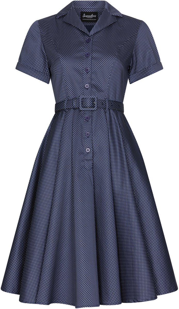 Succubus Clothing Lucy Polkadot 50's Swing Jurk Navy