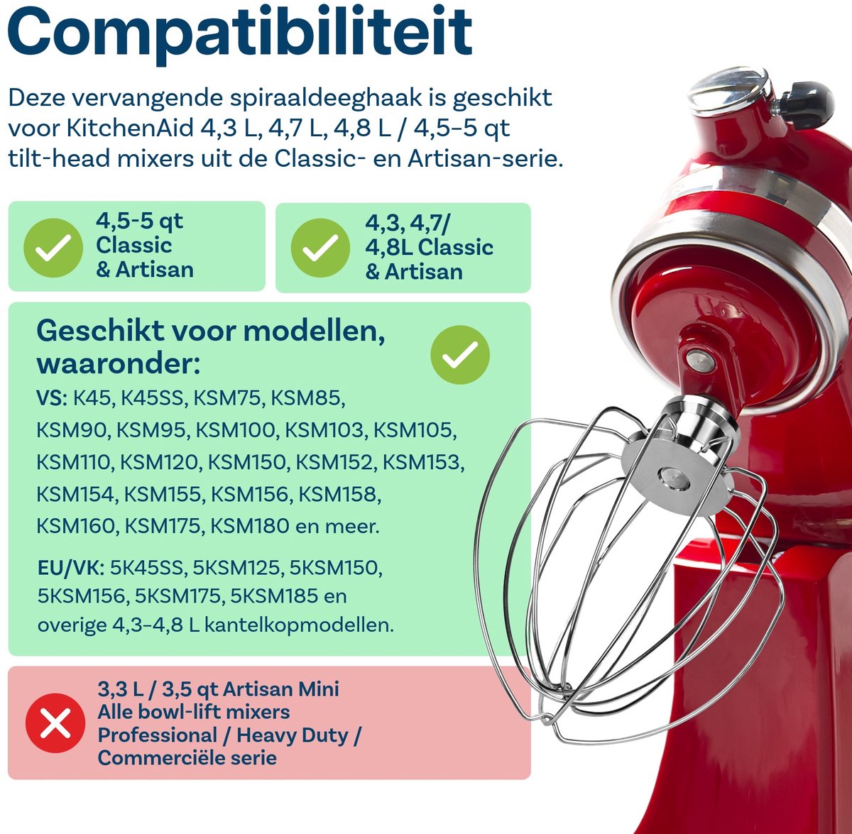 K45WW 6-Draads Garde voor KitchenAid 4.5-5 Quart Tilt-Head Stand Mixers Artisan & Classic Series van MMOBIEL - Aluminium Opzetstuk Eierklopper - Taart Mayonaise Garde – Enkel Handwas thumbnail 2