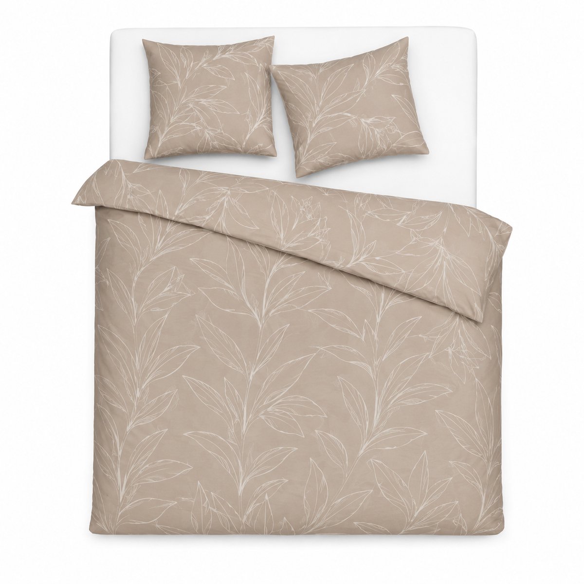 Mistral Home Dekbedovertrek - 240x200/220 cm - Taupe met Bladeren Print – Lits Jumeaux Dekbedovertrek van 100% Gewassen Katoen – Zacht, Ademend en Comfortabel Luxe Beddengoed – Inclusief 2 Katoenen Kussenslopen – Modern Bedtextiel voor Slaapkamer