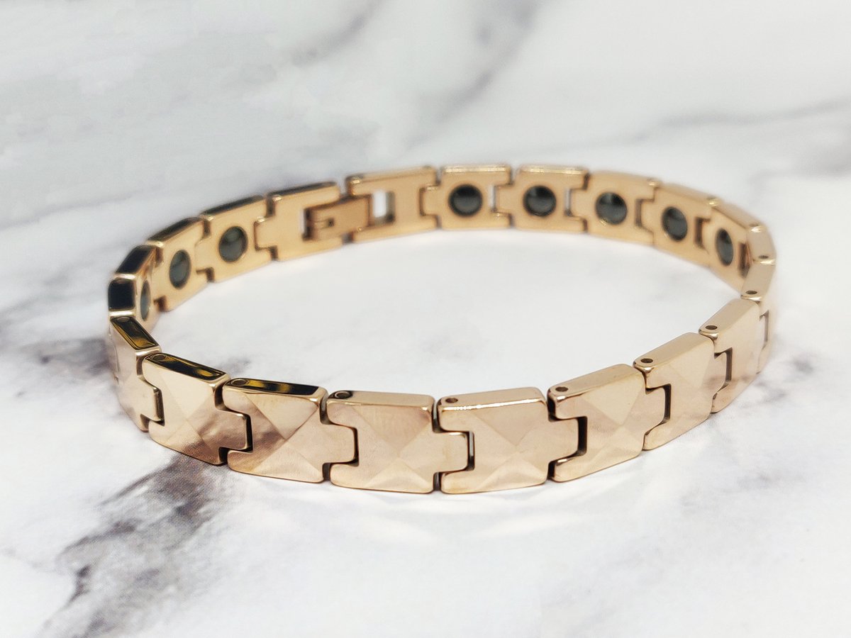 Mei's Muse Geo Chain - Biker Schakelarmband - Tungsten & Hematiet - Roségoud - polsmaat 18 cm