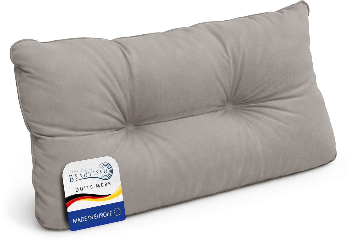 Beautissu Tuinkussen Waterafstotend Outdoor Kussen 70x40x12 cm – Rugkussen Licht Grijs Kussen voor Tuinmeubelen – Flair Lounge