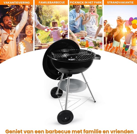 Houtskool Barbecue Met Deksel Voor Authentieke BBQ Smaak - Houtskoolbarbecue Op Wielen Met Stevig Metaal Design Voor Eenvoudig Verplaatsen - Kogelbarbecue Rond 51 x 47 x 78 cm Voor Tuin, Balkon en Camping - Zwart Design Met Optimale Warmteverdeling van Merkloos — afbeelding 5
