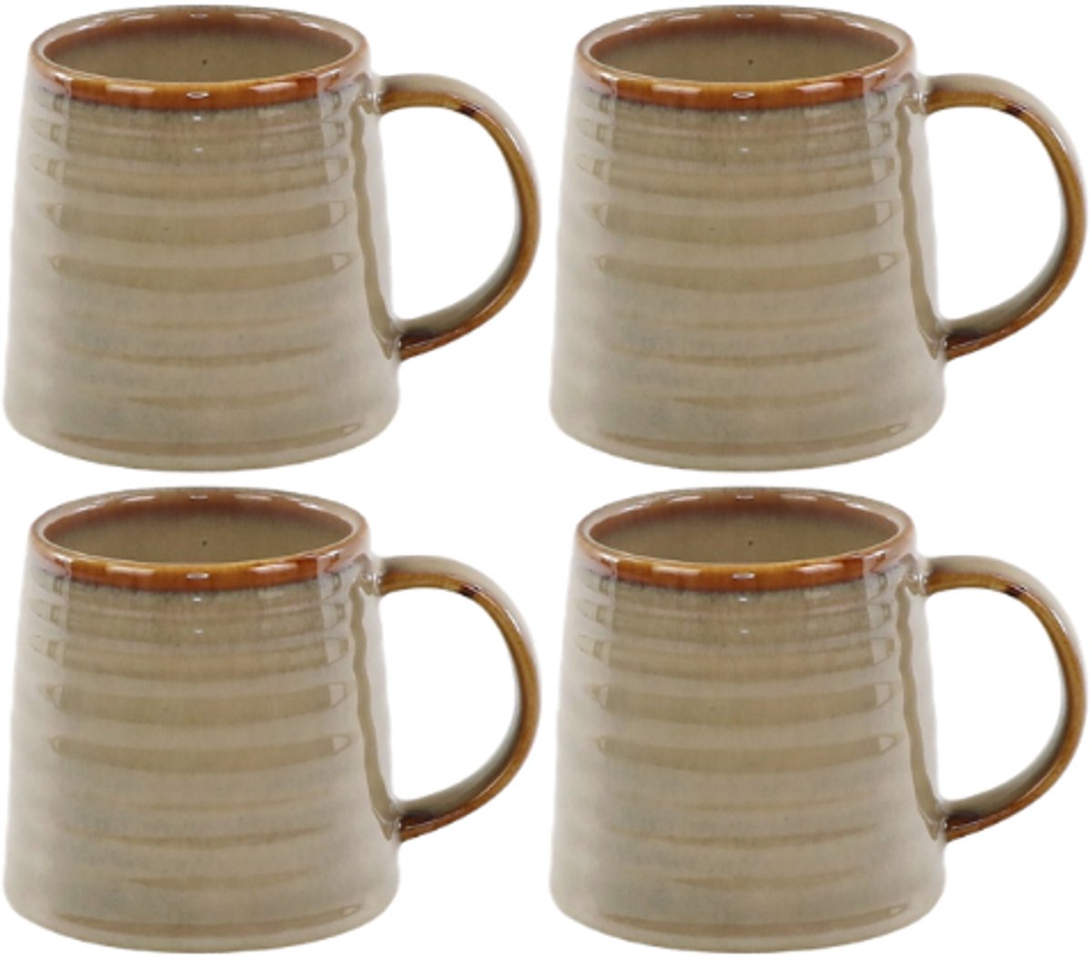 MPLCo - Ombre Insta Mok - Koffiemok met Reactieve Glazuur - Set van 4 - Theemok Groot - Modern Design - Oven & Magnetron Bestendig - Handgemaakte Beker - Vaatwasserbestendig - Keramiek - 400ml - Lichtbruin