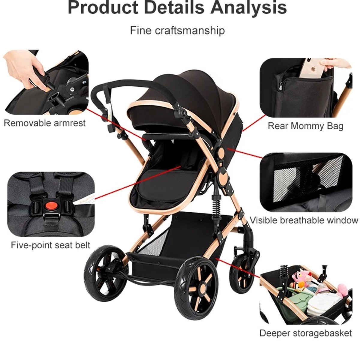 Brandistry - 3 in 1 kinderwagen - Kinderwagen - Maxi Cosi - Wandelwagen - Lichtgewicht - Incl. Regenhoes - Chocoladebruin – foto 6