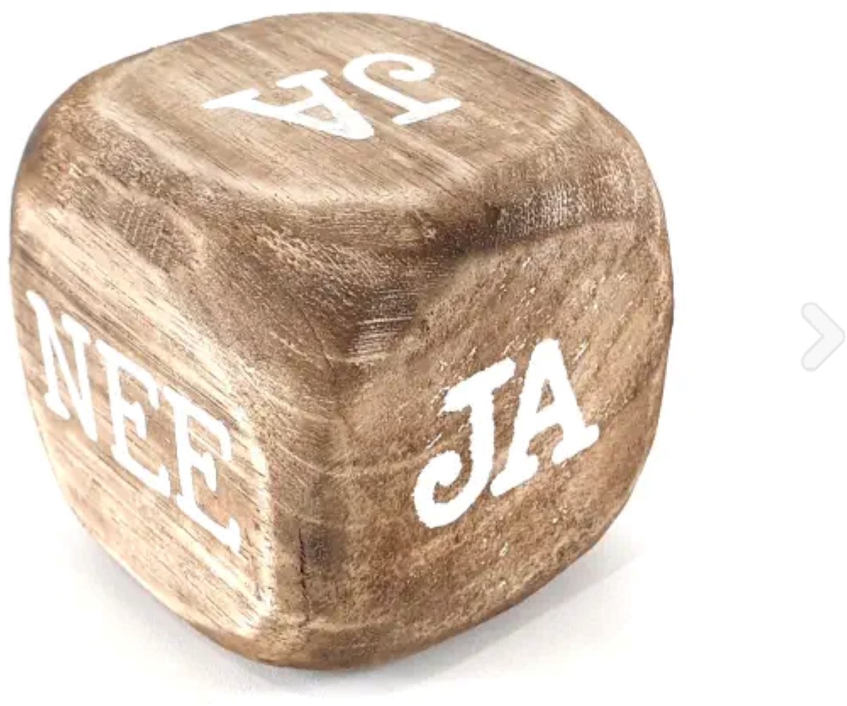 Woodart Houten Ja/Nee Dobbelsteen – 8x8x8 cm – Natural – Beslis Dobbelsteen – Grappig Cadeau – Speels Woonaccessoire