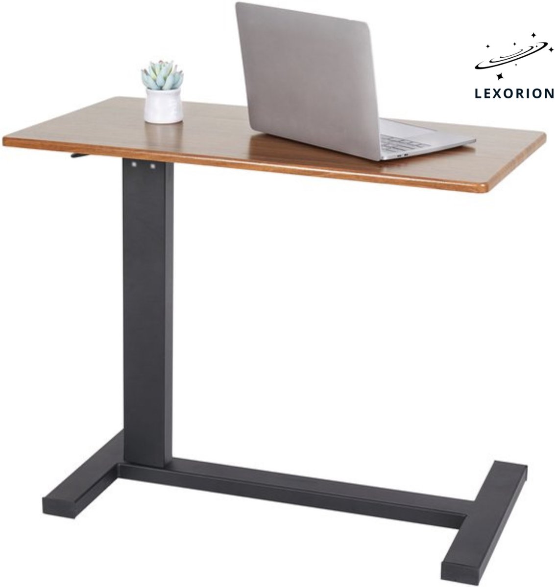 Verstelbare Laptoptafel met Wieltjes – Bedtafel & Leestafel – Zwart/Eiken – 80x40x105 cm – Voor Laptop, Werken en Ontspannen