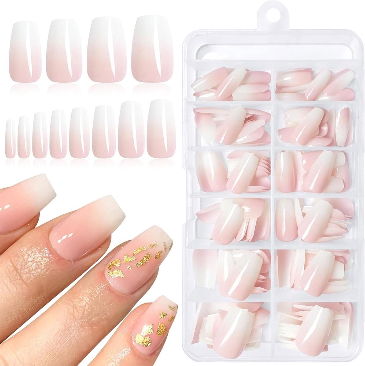 Ombre Kunstnagels 144 Stuks Medium Korte Acrylnagels voor DIY Feest en Salon, Makkelijk aan te brengen en Herbruikbaar
