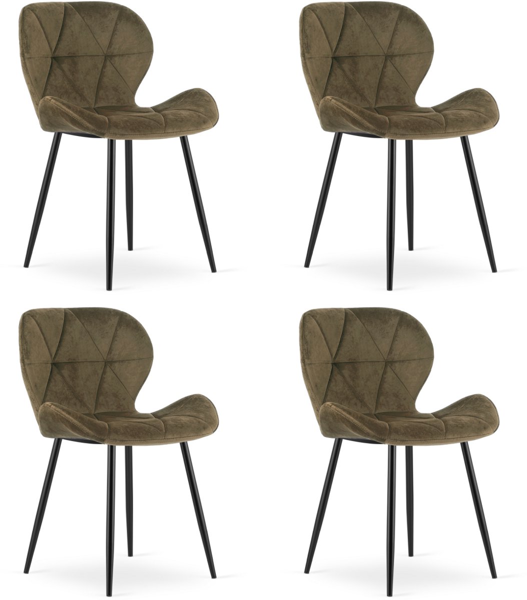 Set van 4 eetkamerstoelen MANGO - Bruin fluweel - Zwarte metalen poten - Modern design
