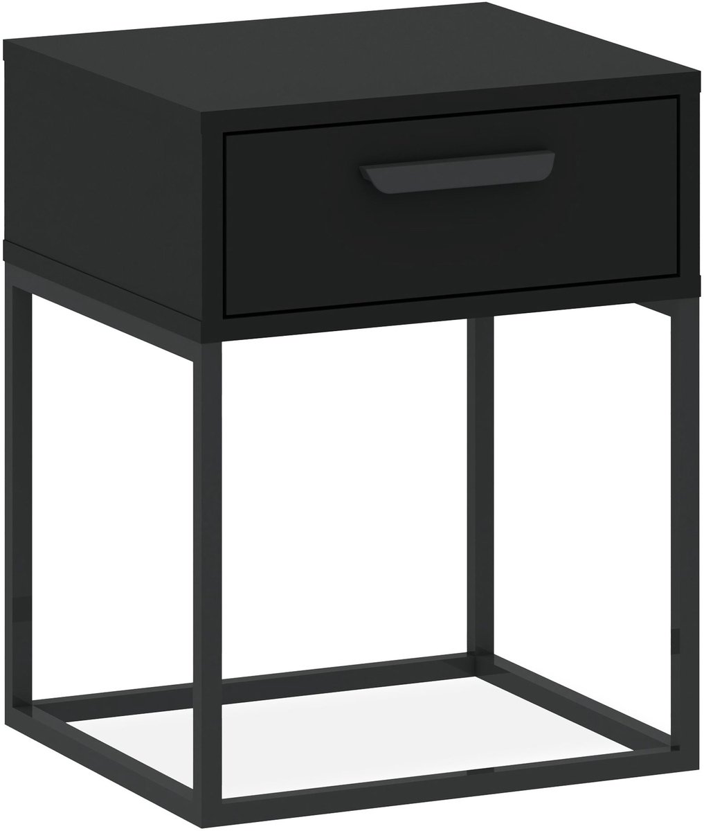 KONSIMO® RECTUS Nachtkastje - met lade - Bijzettafel - Zwart - 40x52x39 cm