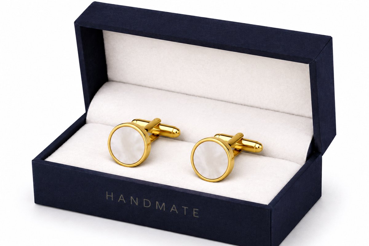 Manchetknopen Ronde Parel - Luxe Parelmoer Manchetknopen - Mother of Pearls Cufflinks - Goud
