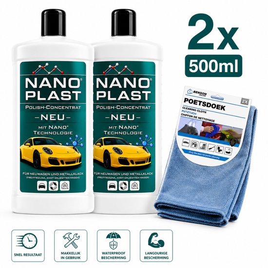 Nano Plast Car polish – 2x 500ml – polijstmiddel met poetsdoeken