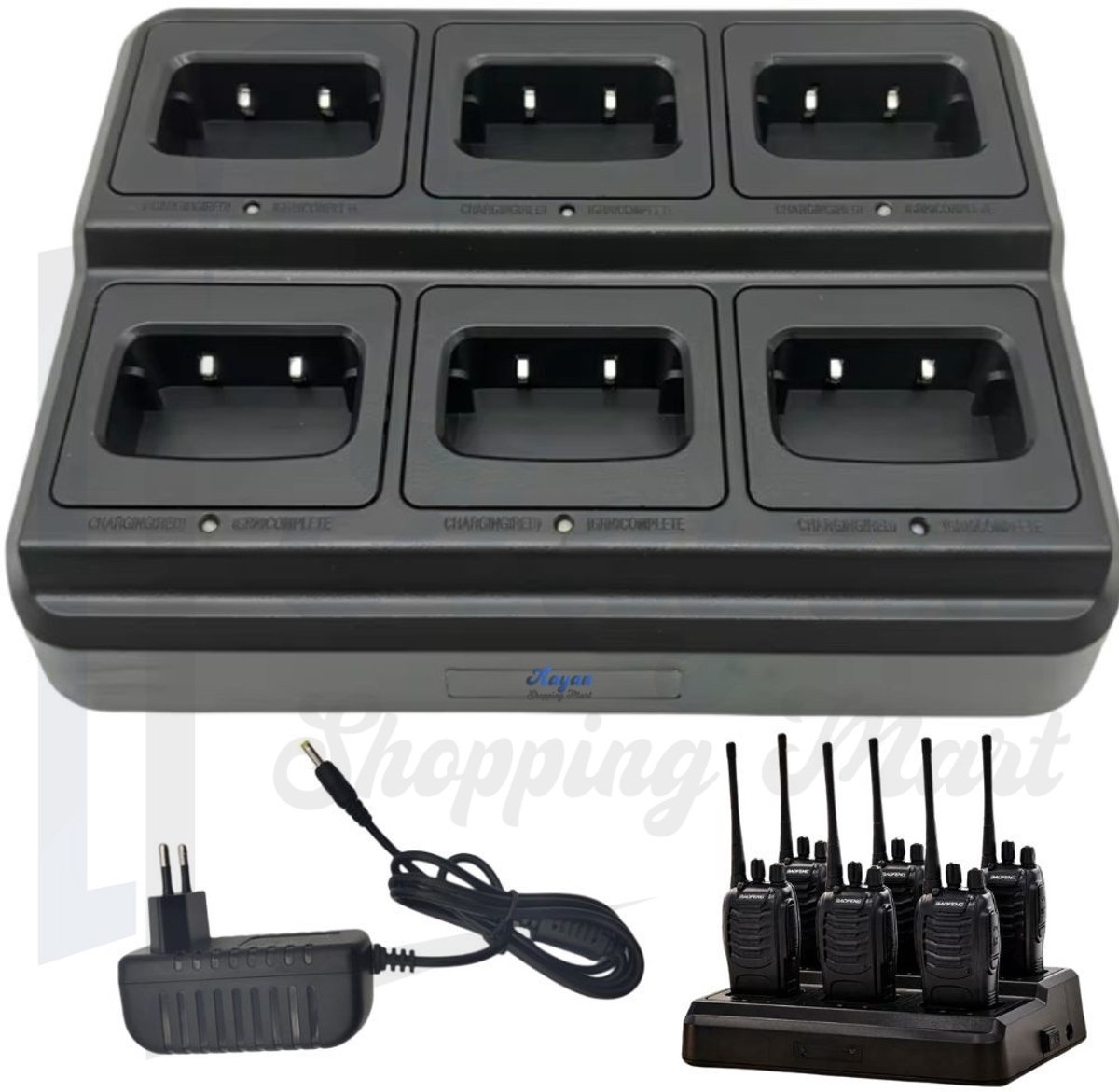 6-Port Walkie Talkie Oplaadstation Docking Station – Snellader voor 6 Portofoons – docking station portofoon – LED Oplaadindicator – Veilig en Snel Laden – Zwart – LED laadstation – professionele walkie talkie lader – 85739