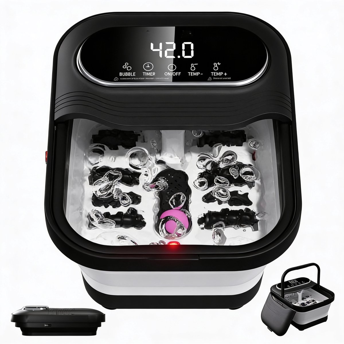 Premium Wellness Spa Opvouwbaar Met Touchdisplay en Warmhoudfunctie - Voetenbad Met Massage, Bubbels en Vibratie - Inklapbaar Voetbad Met Instelbare Temperatuur en Timer | Incl. 6 Shiatsu Rollen en Voetsteen