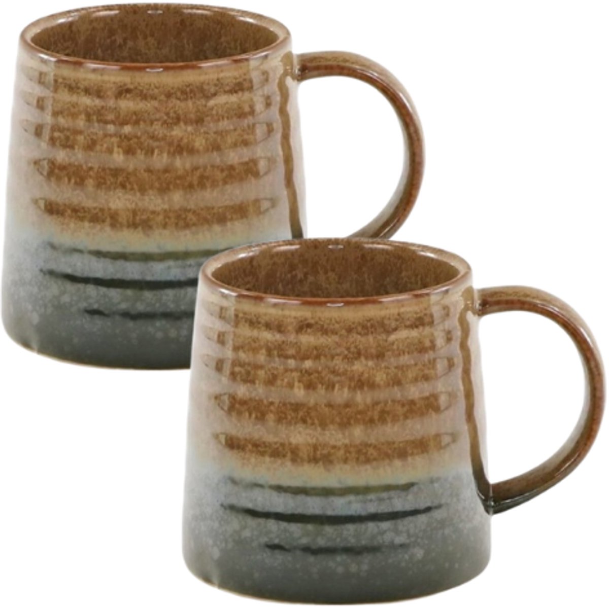 MPLCo - Ombre Insta Mok - Koffiemok met Reactieve Glazuur - Set van 2 - Theemok Groot - Modern Design - Oven & Magnetron Bestendig - Handgemaakte Beker - Vaatwasserbestendig - Keramiek - 400ml - Groen/Bruin