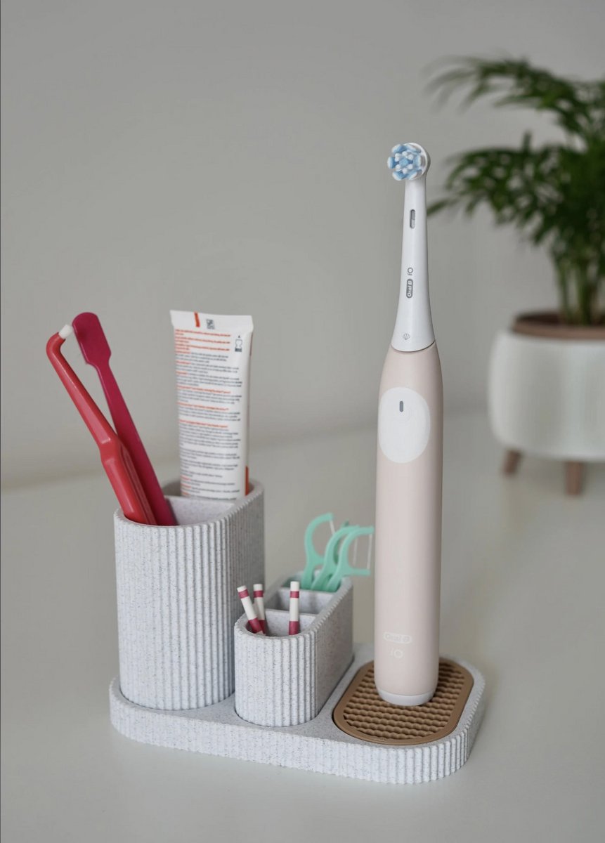 DENTIA Tandenborstelhouder Oral-B – Badkamer Organizer met Drip Tray – Minimalistisch Design – Tandpasta Houder – Badkamer Accessoires