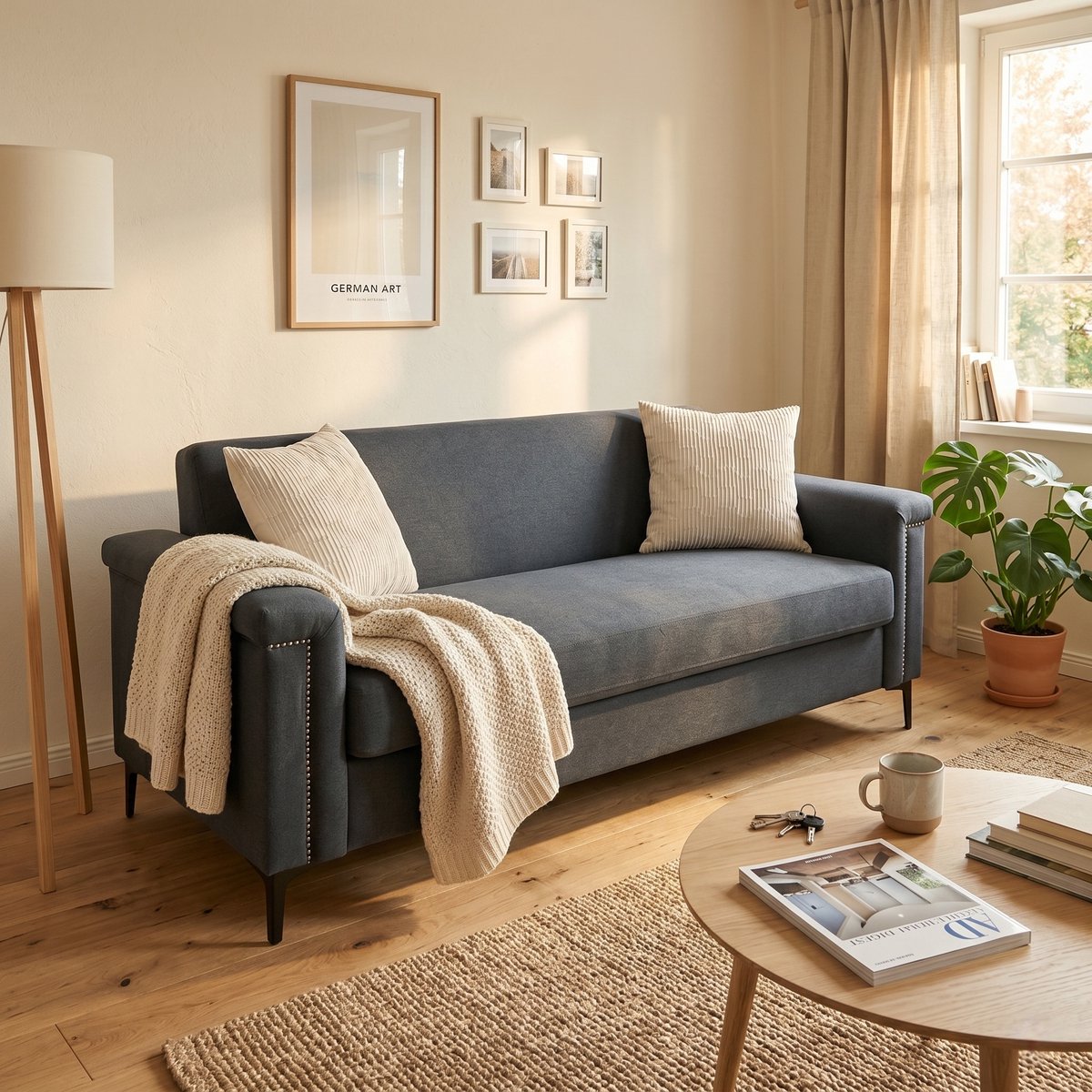 Wishdor 2-Zitsbank - Compact En Comfortabel - Scandinavisch Design - Voor Woonkamer - Houten Frame Met Metalen Poten - Donkergrijs - 172 X 72 X 82 Cm Donker Grijs