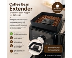 Koffiebonen Hopper Extender - Koffiemachineonderdelen - Bonenreservoir Verlengstuk - Grotere Capaciteit - De'Longhi Dinamica Plus - 3D-geprint - Zwart